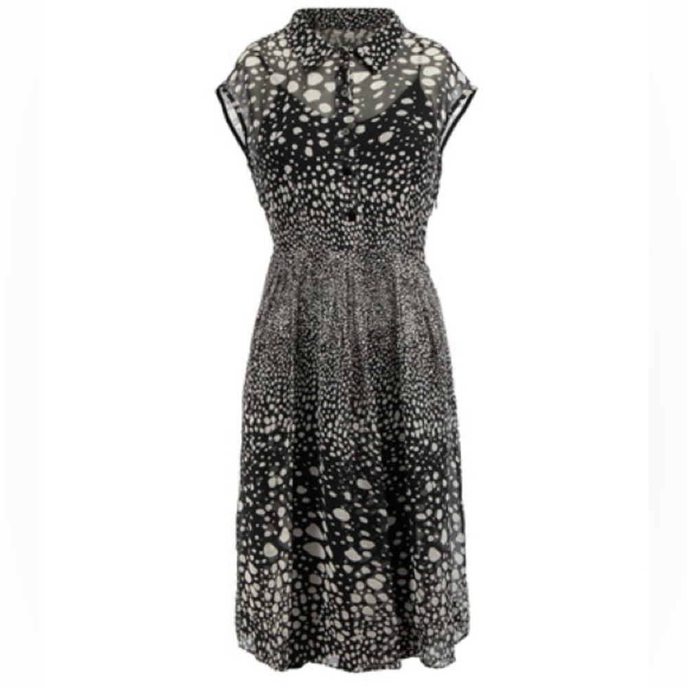 MAX MARA Printed Silk Dress Ivory Black and White Printed Cap-Sleeve Dress Sz 2